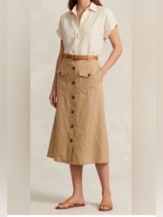 Ralph Lauren Dresses & Skirts - Ralph Lauren NWT Linen Button Front Midi Skirt Pockets Heritage Preppy Teacher